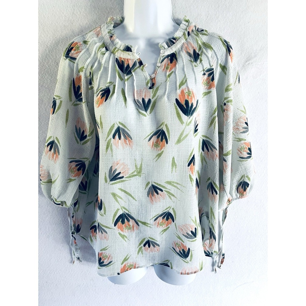 Lauren Conrad Floral Mint Green Cottagecore Boho Chic Classic Peasant Top Medium